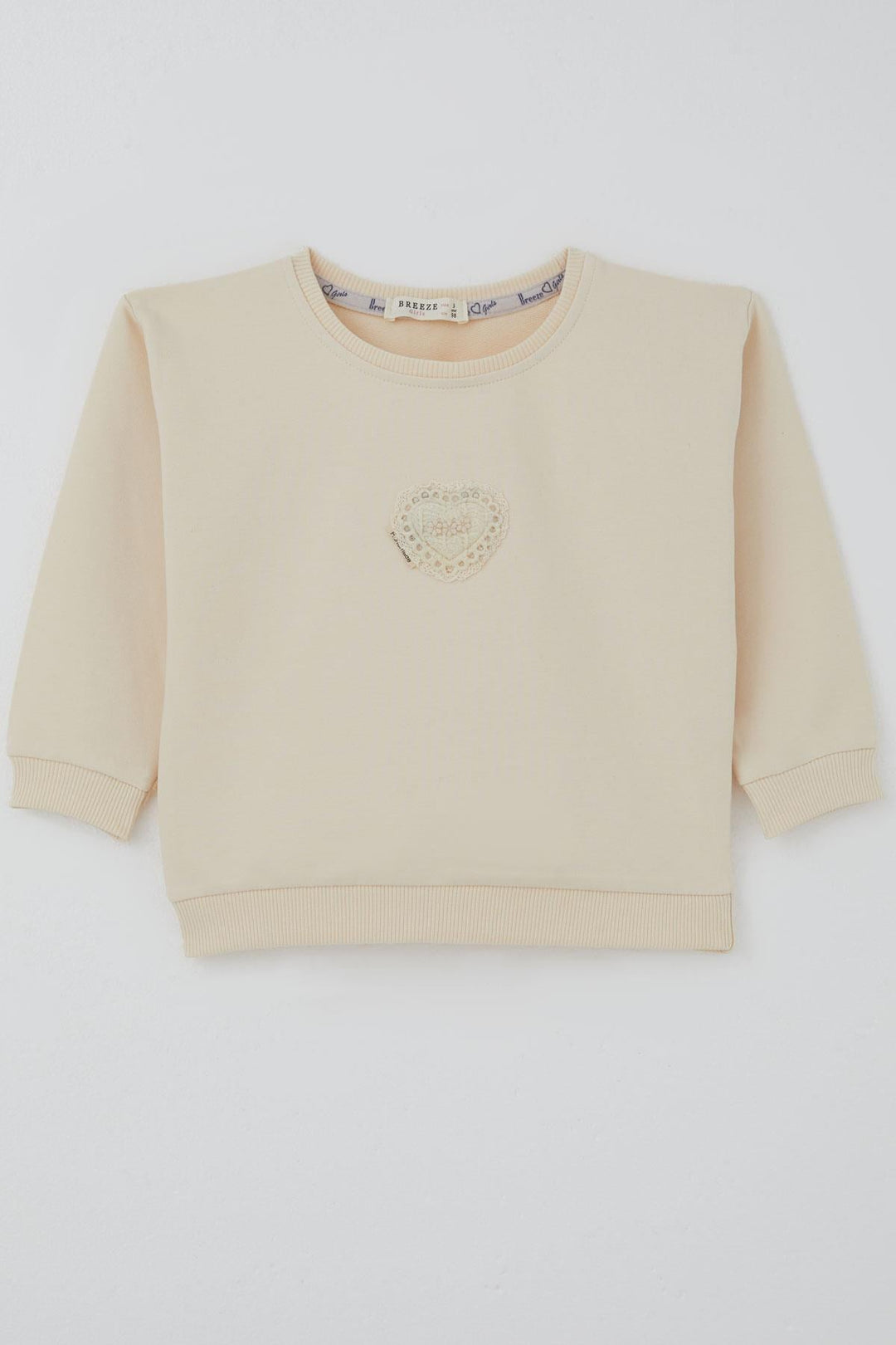 BRE Breeze Kız Çocuk Sweatshirt Güpürlü Kalp Arma Detaylı 2-6 Yaş, Krem - Trujillo Alto