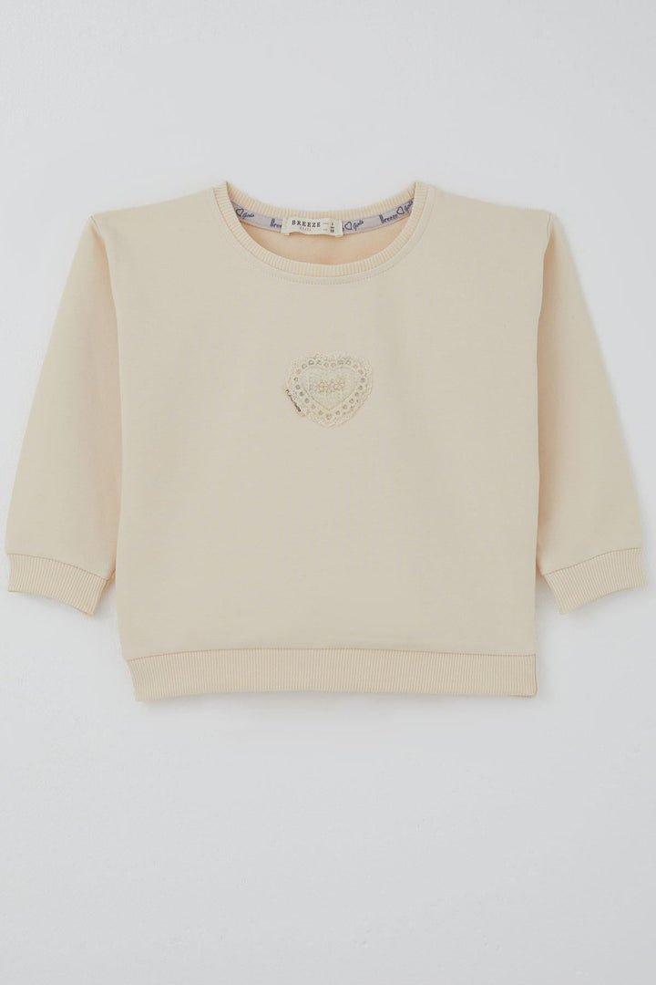 BRE Breeze Kız Çocuk Sweatshirt Güpürlü Kalp Arma Detaylı 2-6 Yaş, Krem - Trujillo Alto