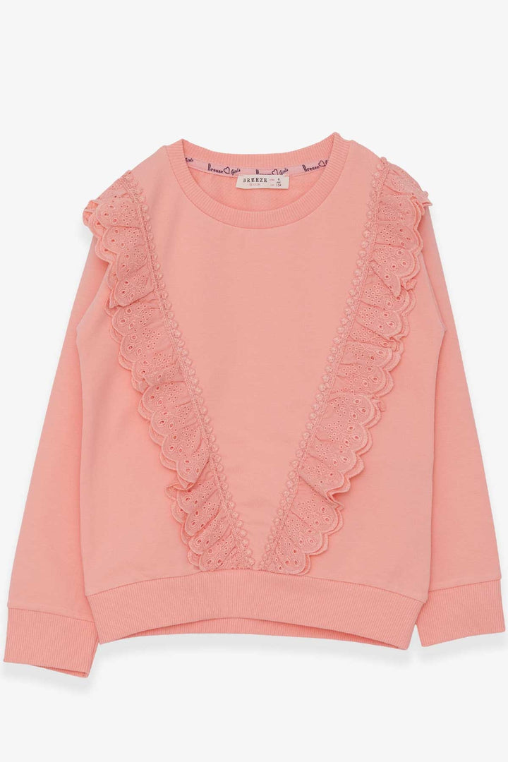 BRE Breeze Girl Child Sweatshirt with Lace 4-9 Years, Salmon - Oshkosh