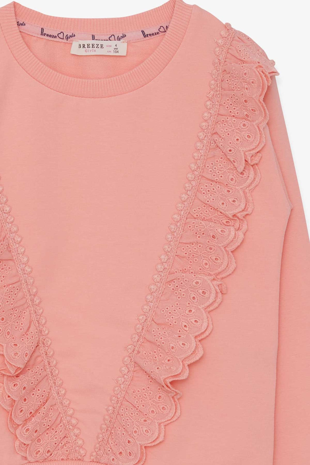 BRE Breeze Girl Child Sweatshirt with Lace 4-9 Years, Salmon - Oshkosh