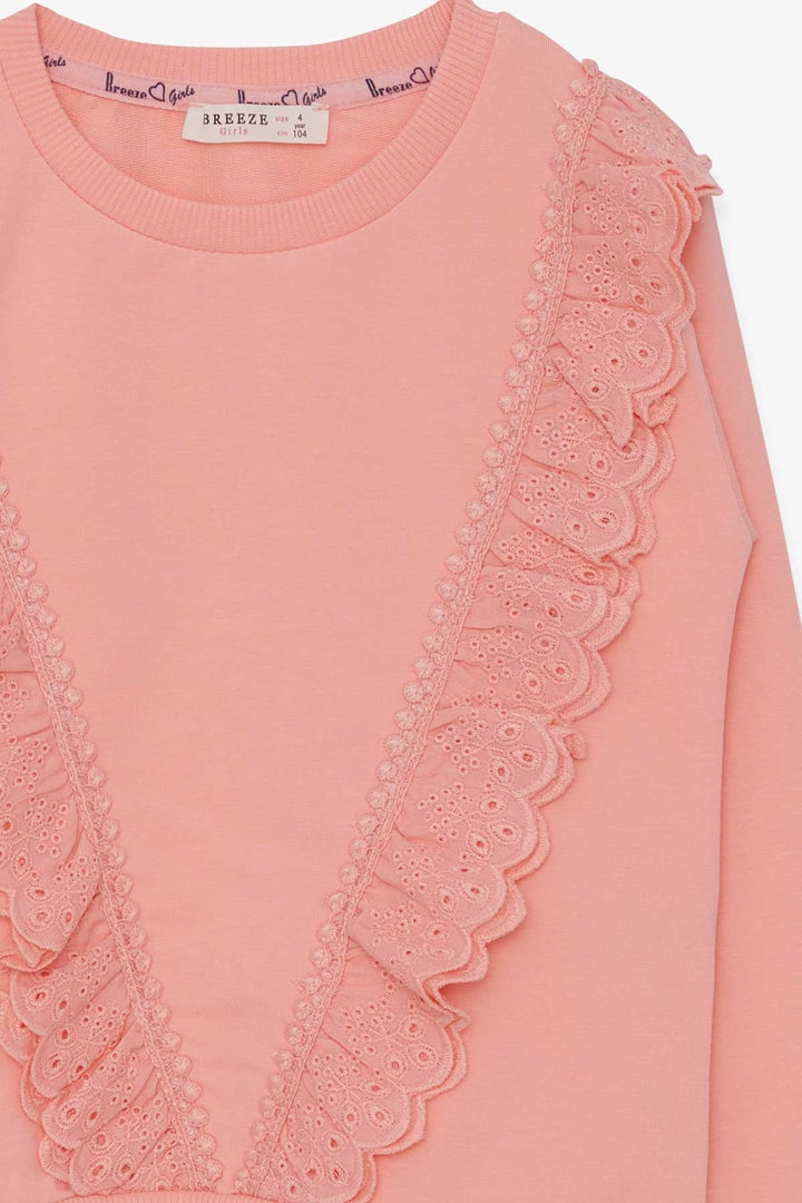 BRE Breeze Girl Child Sweatshirt with Lace 4-9 Years, Salmon - Oshkosh