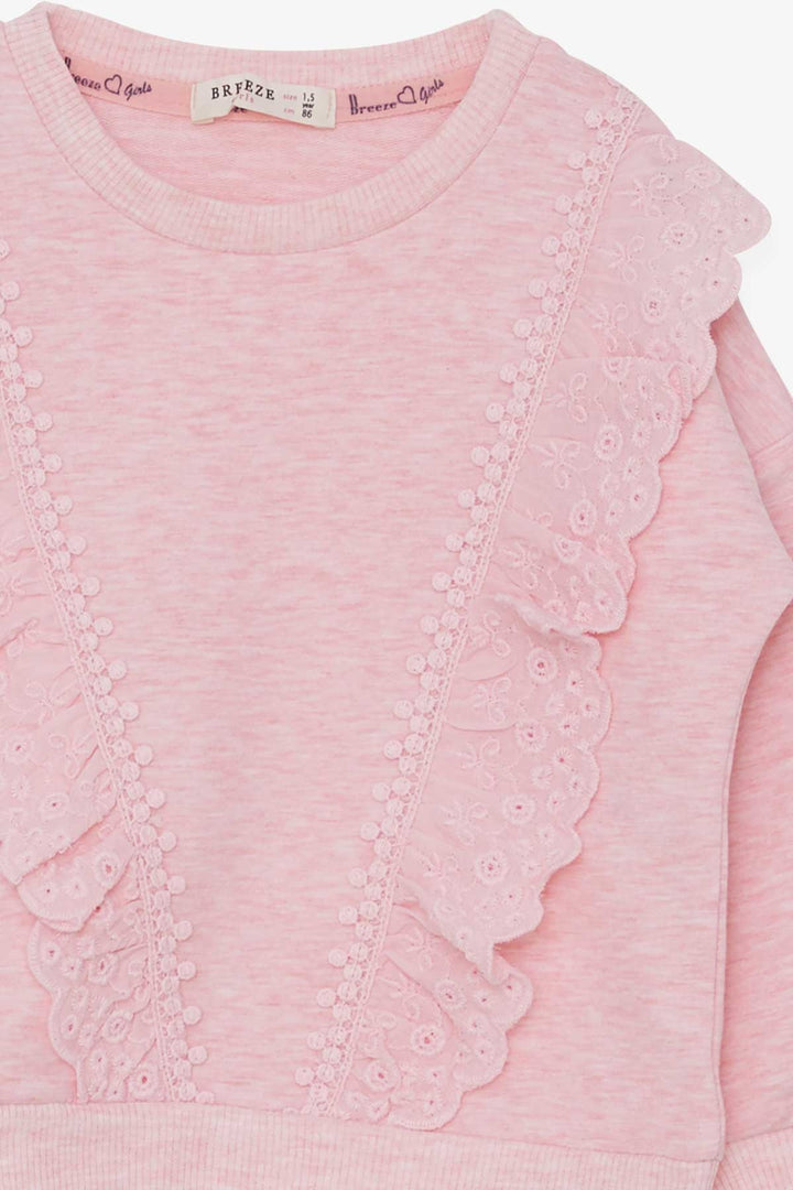 BRE Breeze Girl Child Sweatshirt with Lace 1.5-5 Years, Salmon Melange - Irákleio