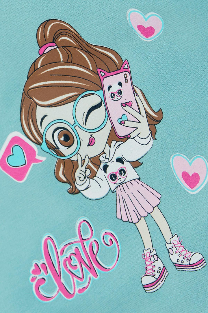 سويت شيرت BRE Breeze للفتيات الصغيرات مطبوع عليه Cool Girl 1.5-5 سنوات، أخضر مائي - ريوتلنجن