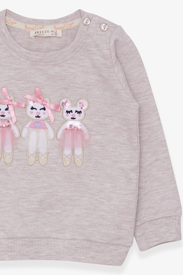 BRE Breeze Girl Child Sweatshirt with Animal Print, 1.5-5 Years, Beige Melange - San Juan