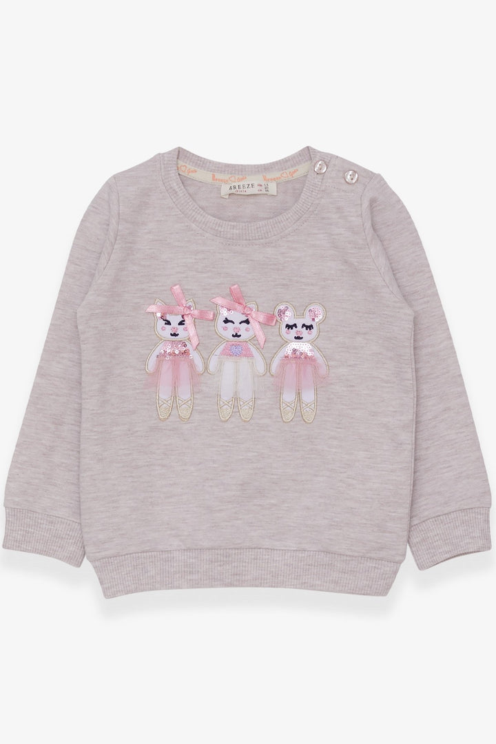 BRE Breeze Girl Child Sweatshirt with Animal Print, 1.5-5 Years, Beige Melange - San Juan