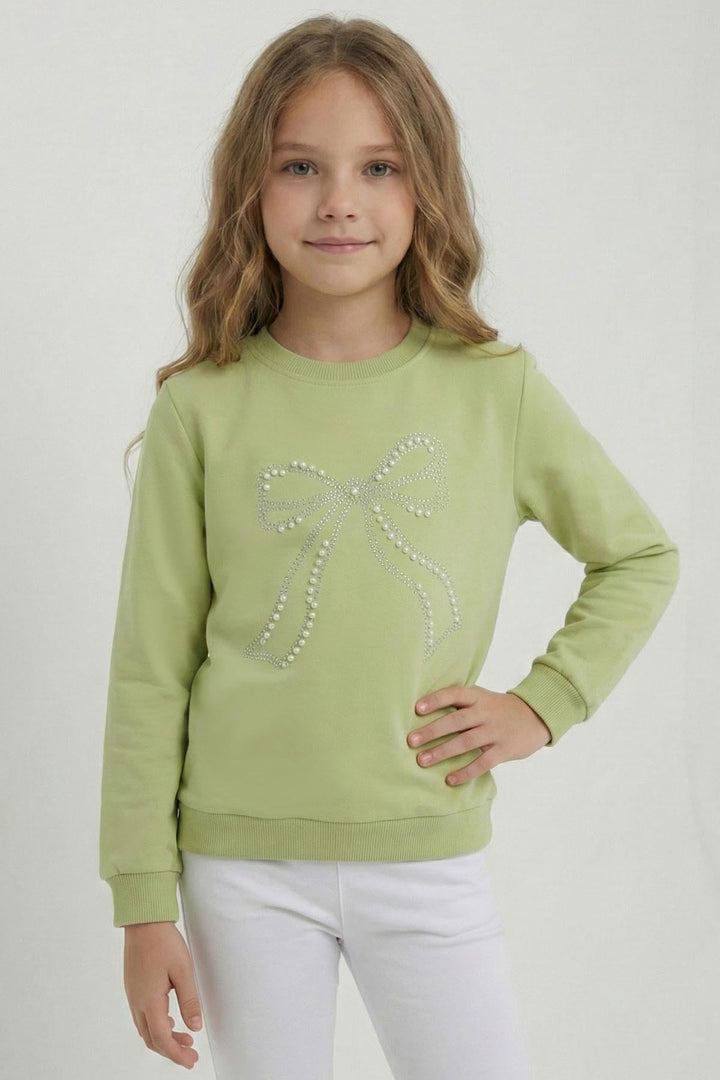 BRE Breeze Kız Çocuk Sweatshirt İnci Taş İşlemeli 72 Yaş, Fıstık Yeşili - Ilford