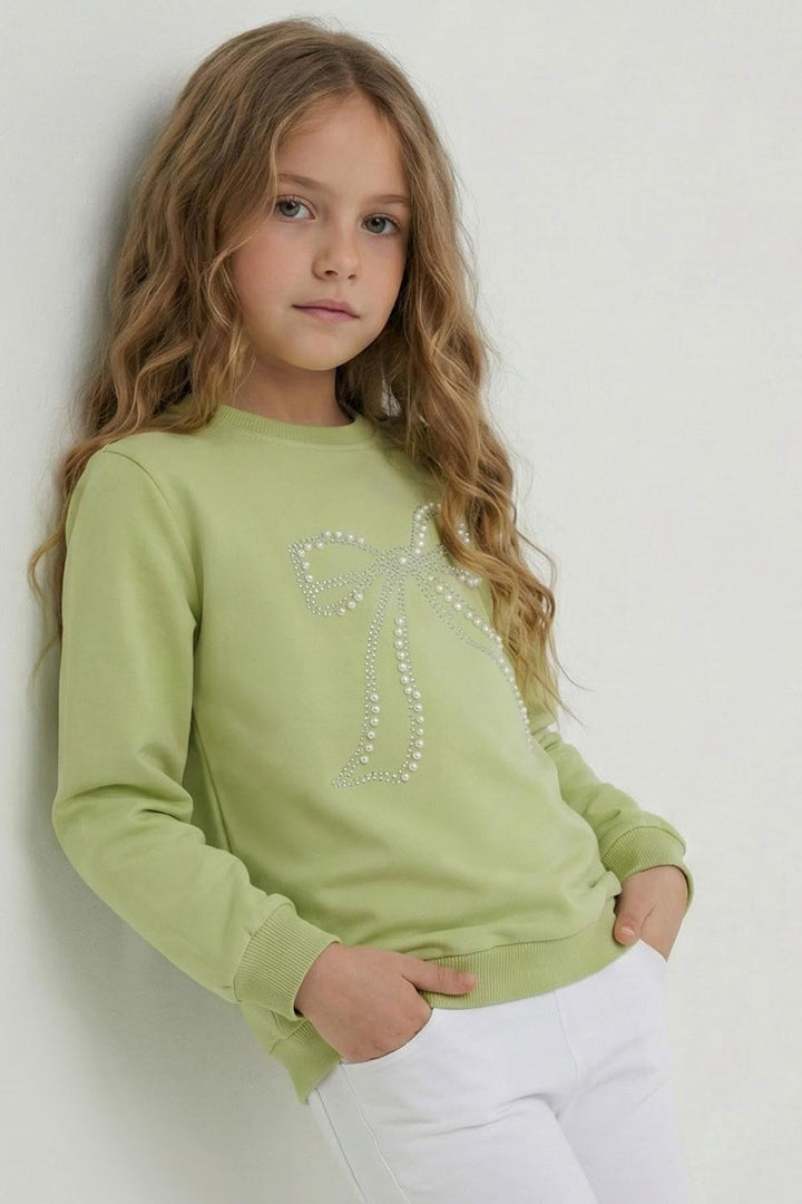 BRE Breeze Kız Çocuk Sweatshirt İnci Taş İşlemeli 72 Yaş, Fıstık Yeşili - Ilford
