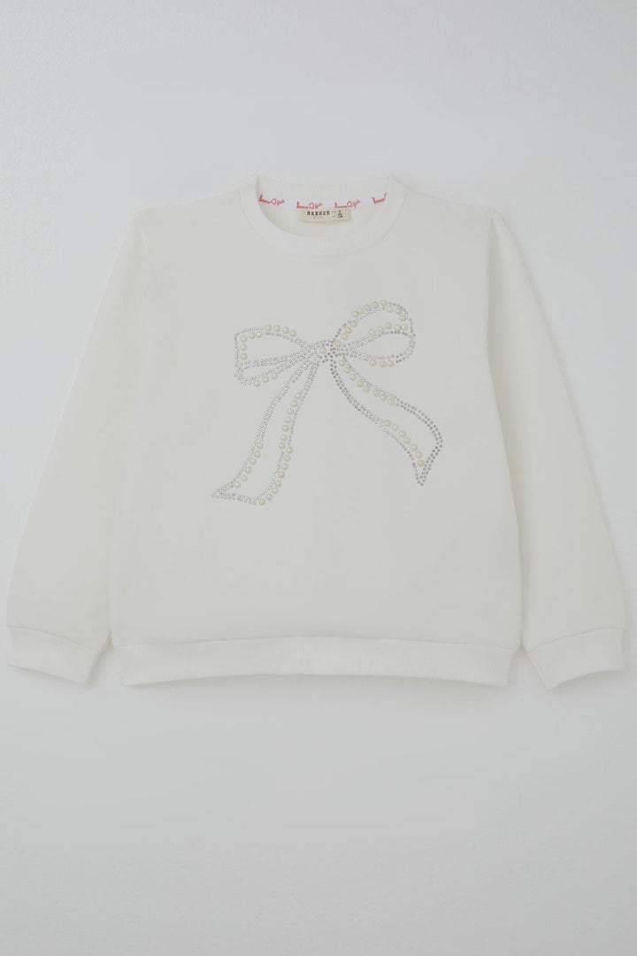 BRE Breeze Girl's Sweatshirt with Pearl Embroidery, 72 Years, Ecru - San Clemente