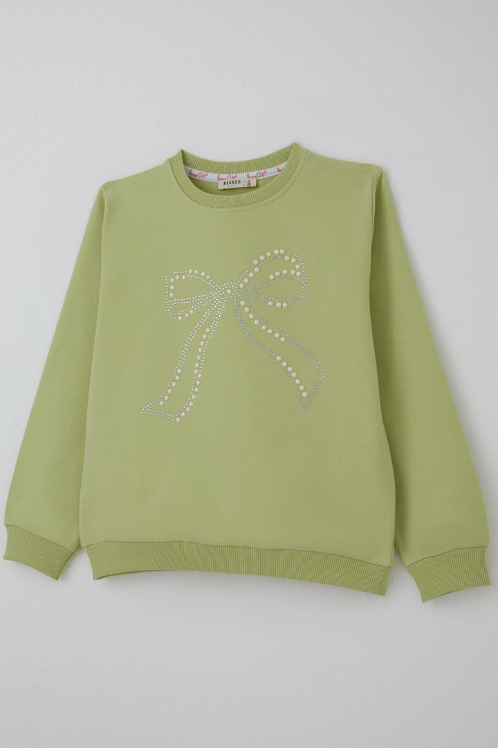 BRE Breeze Kız Çocuk Sweatshirt İnci Taş İşlemeli 72 Yaş, Fıstık Yeşili - Ilford