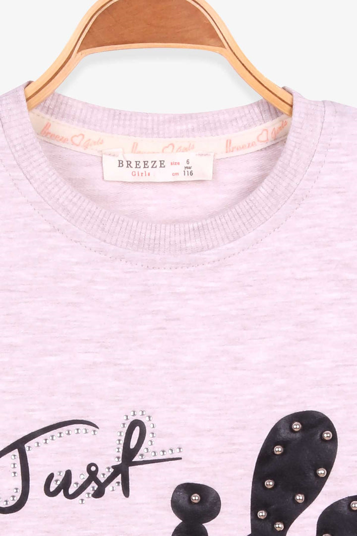 BRE Breeze Girl's Sweatshirt with Pearl Stone Embellished Waistband and Drawstring, 62 Years, Beige Melange - Plantation