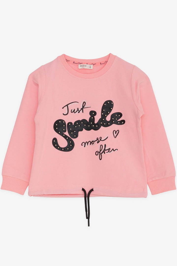 BRE Breeze Girl's Sweatshirt with Pearl Embellished Waistband and Drawstring, 62 Years, Powder - Pamplona