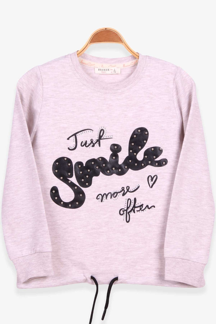 BRE Breeze Girl's Sweatshirt with Pearl Stone Embellished Waistband and Drawstring, 62 Years, Beige Melange - Plantation