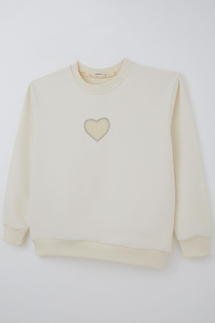 BRE Breeze Girl Child Sweatshirt Sparkling Heart Fairy Tale Pearl Embroidered 94 Years, Cream - Hunedoara