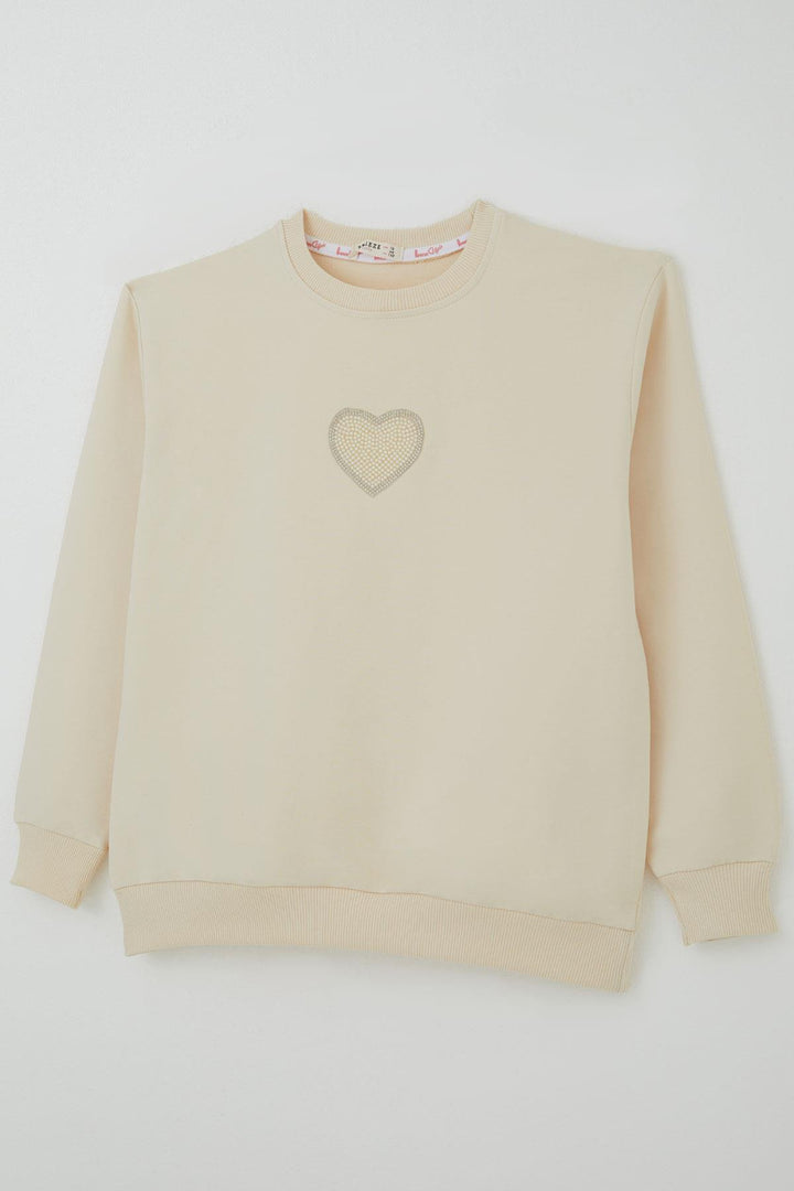 BRE Breeze Girl Child Sweatshirt Sparkling Heart Fairy Tale Pearl Embroidered 94 Years, Cream - Calimaya