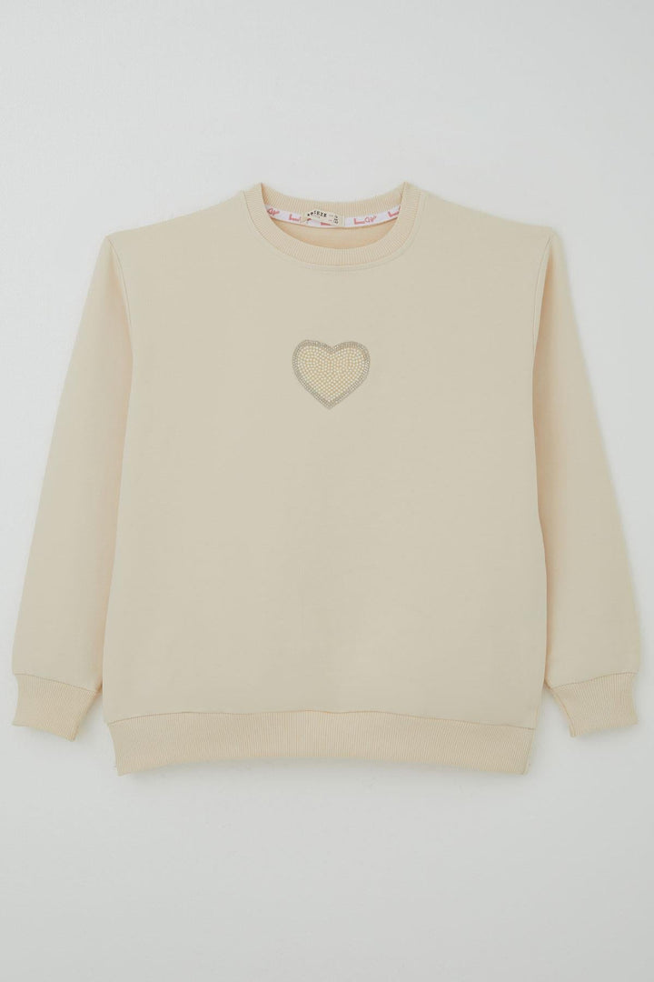 BRE Breeze Girl Child Sweatshirt Sparkling Heart Fairy Tale Pearl Embroidered 94 Years, Cream - Calimaya