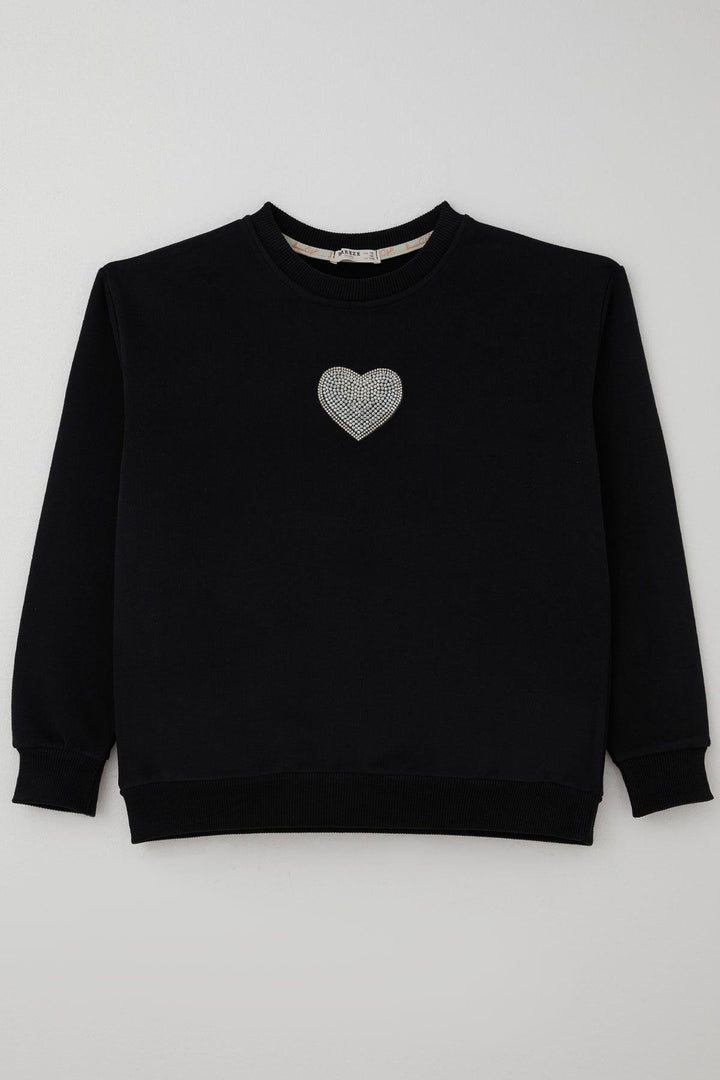 BRE Breeze Girl Child Sweatshirt Sparkling Heart Fairy Tale Pearl Embroidered 94 Years, Black - Willenhall