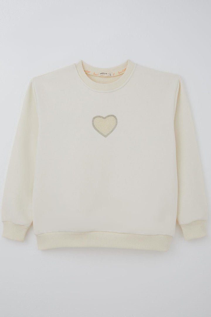 BRE Breeze Girl Child Sweatshirt Sparkling Heart Fairy Tale Pearl Embroidered 94 Years, Cream - Hunedoara