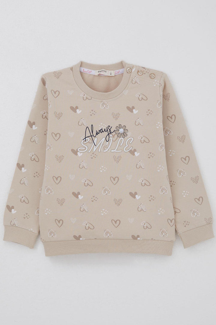 BRE Breeze Girl Child Sweatshirt Heart Pattern Printed Text 1.5-5 Years, Beige - Johns Creek