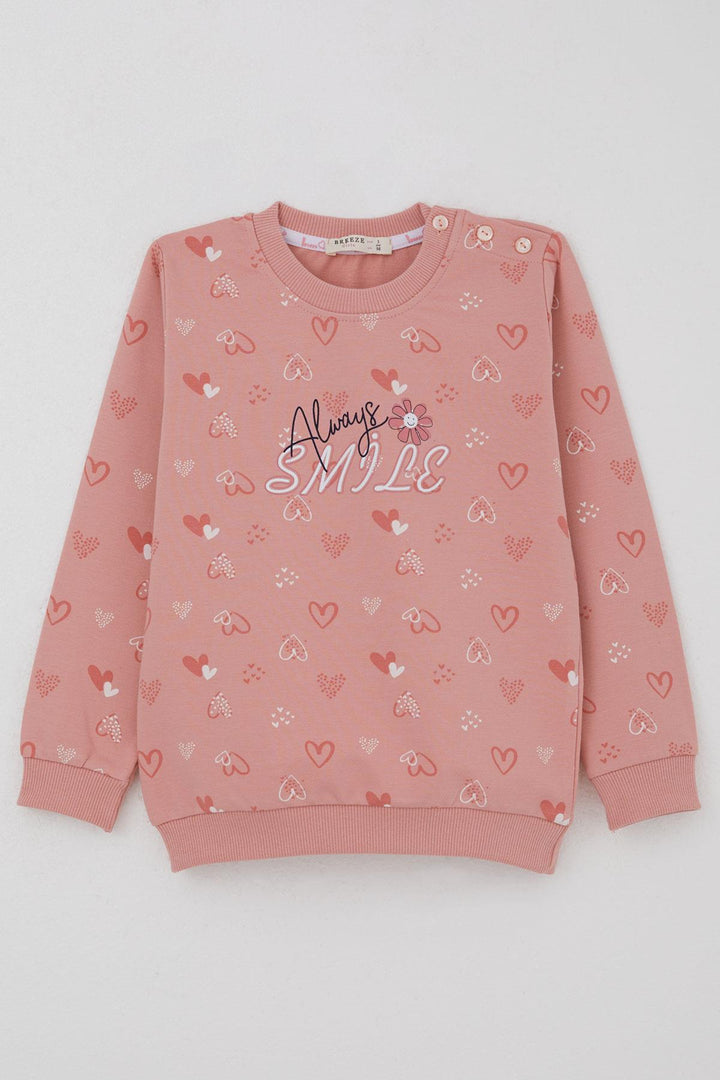 BRE Breeze Girl Child Sweatshirt Heart Pattern Printed Text 1.5-5 Years, Rose Pink - Cannes