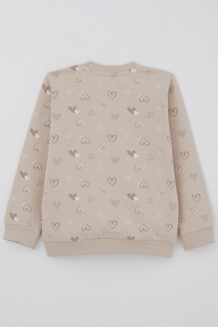 BRE Breeze Girl Child Sweatshirt Heart Pattern Printed Text 1.5-5 Years, Beige - Johns Creek