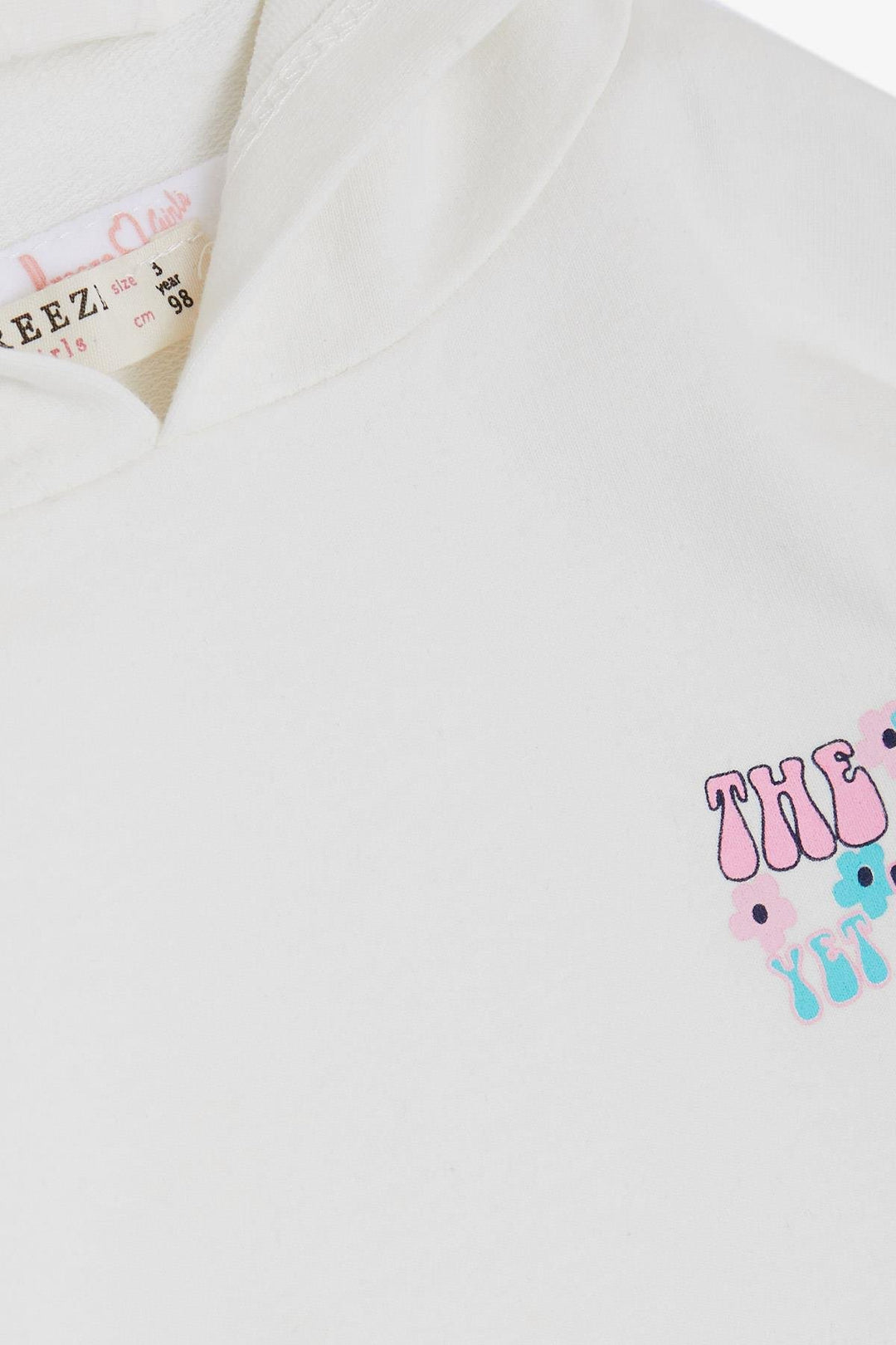 BRE Breeze Girl's Sweatshirt with Kangaroo Pocket, Printed with Text, Lace Detailed, 3-8 Years, Ecru - San Antonio