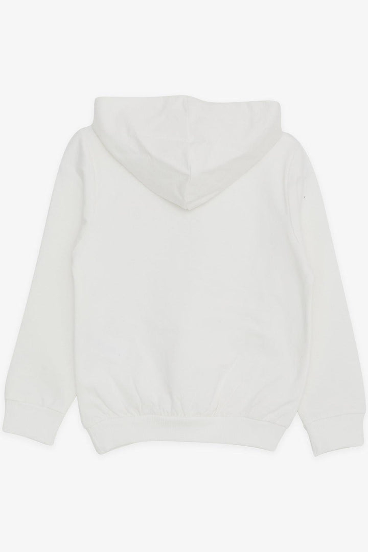 BRE Breeze Girl's Sweatshirt with Kangaroo Pocket, Printed with Text, Lace Detailed, 3-8 Years, Ecru - San Antonio
