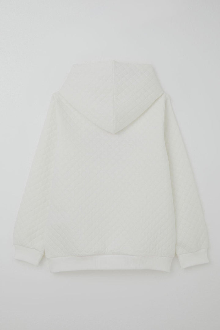 BRE Breeze Kız Çocuk Sweatshirt Kapitone Desenli Kanguru Cepli 84 Yaş, Ekru - Leonberg