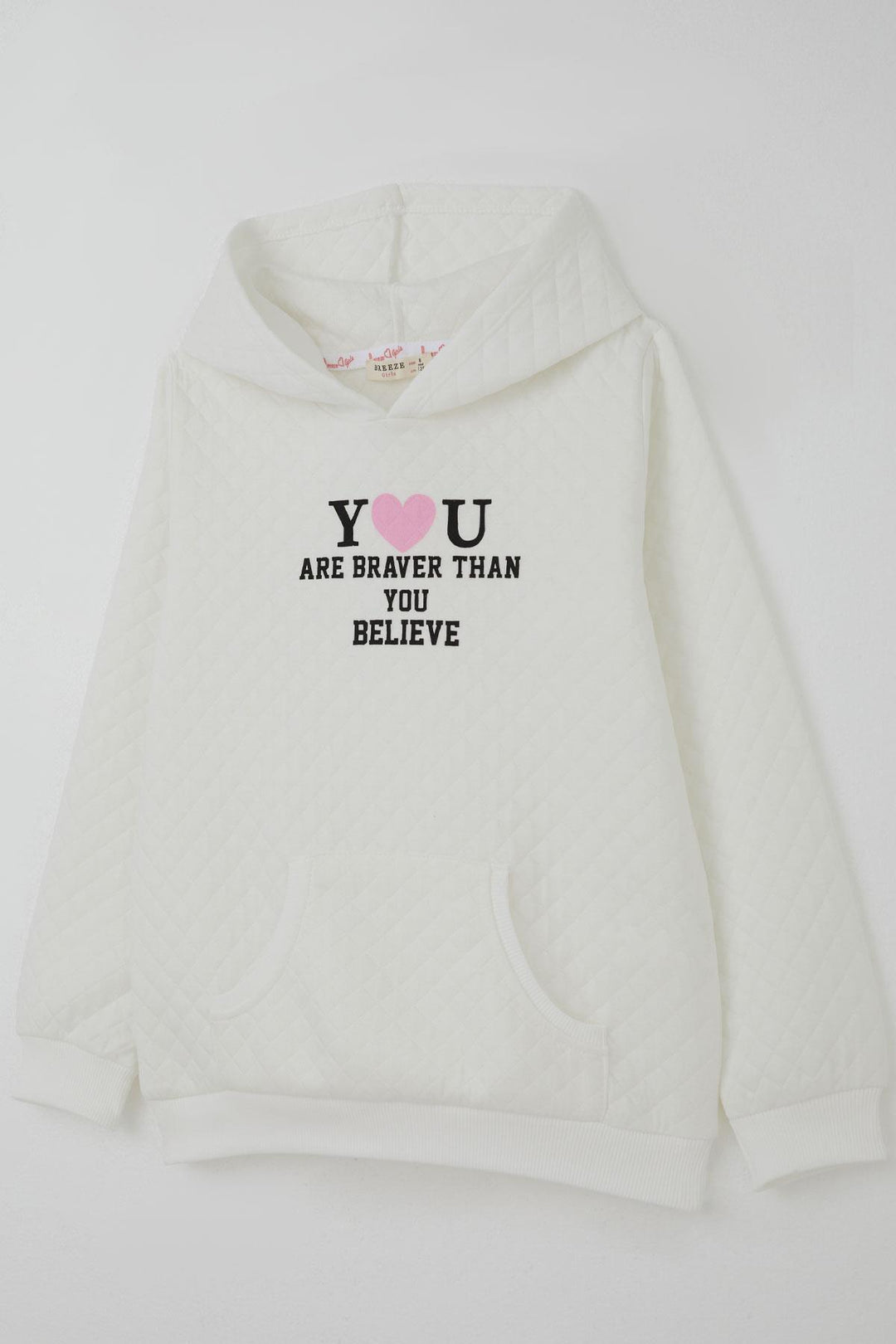 BRE Breeze Kız Çocuk Sweatshirt Kapitone Desenli Kanguru Cepli 84 Yaş, Ekru - Leonberg