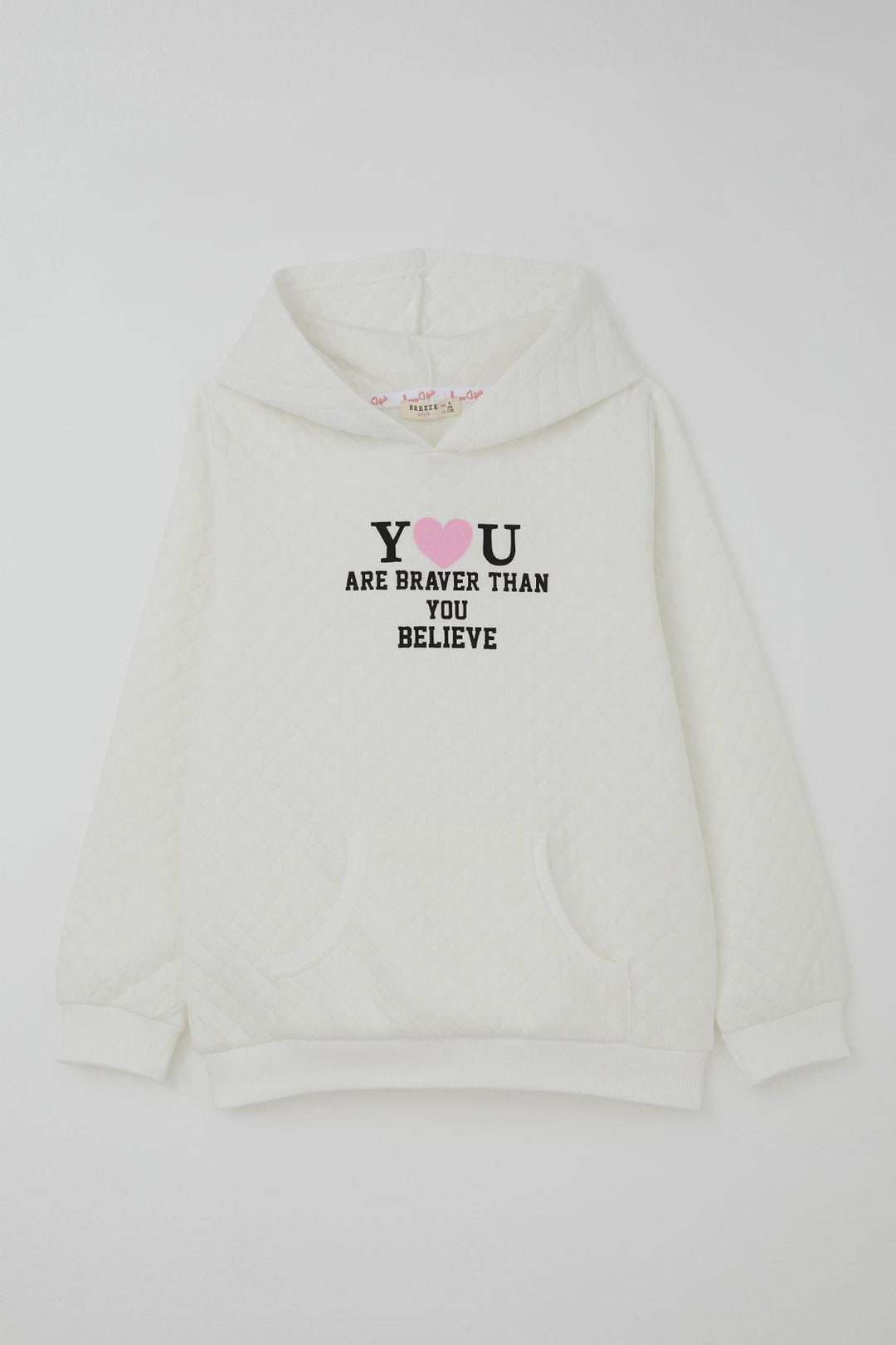BRE Breeze Kız Çocuk Sweatshirt Kapitone Desenli Kanguru Cepli 84 Yaş, Ekru - Leonberg