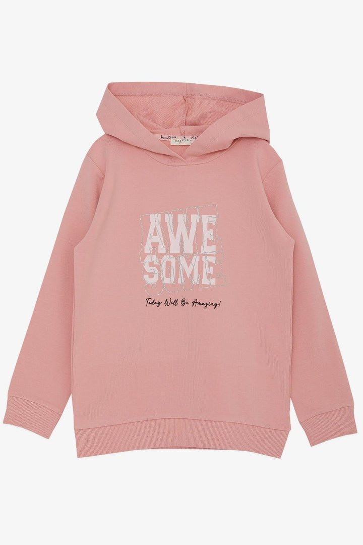 BRE Breeze Girl Child Sweatshirt Hooded with Glittery Printed Text 50 Years, Rose Pink - Kramatorsk