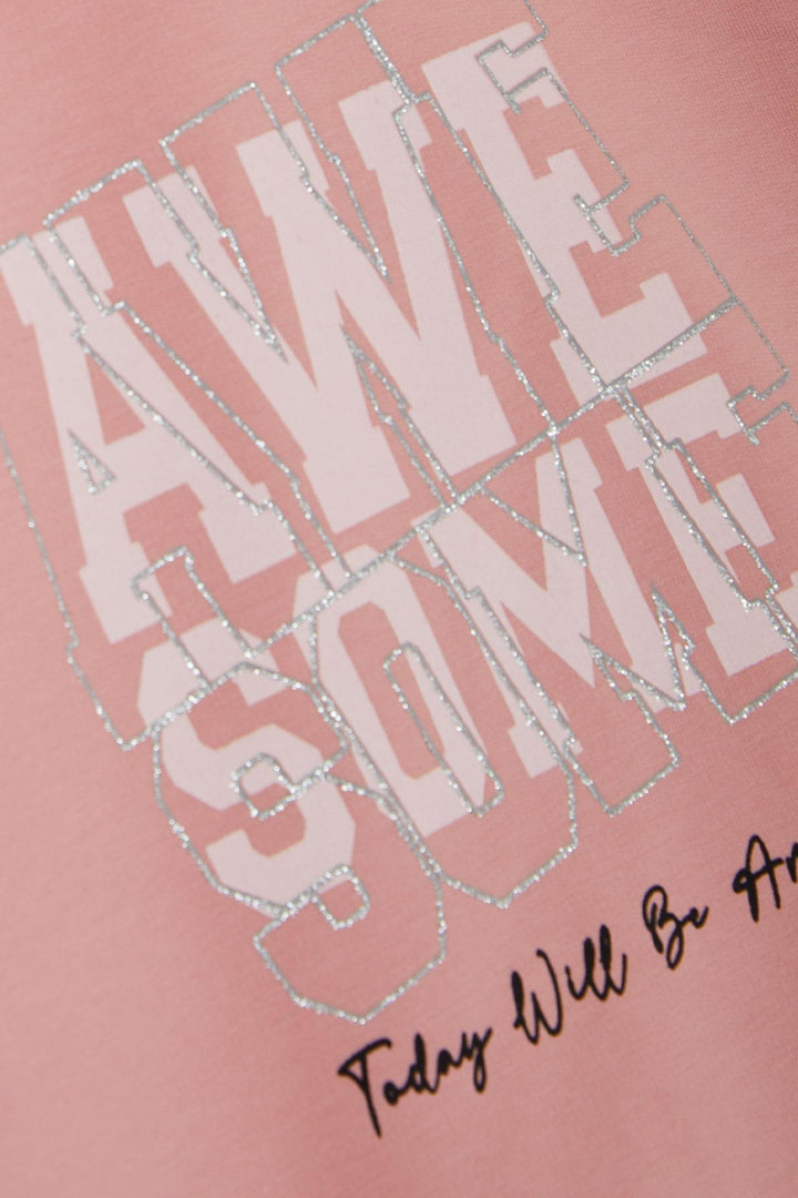 BRE Breeze Girl Child Sweatshirt Hooded with Glittery Printed Text 50 Years, Rose Pink - Kramatorsk