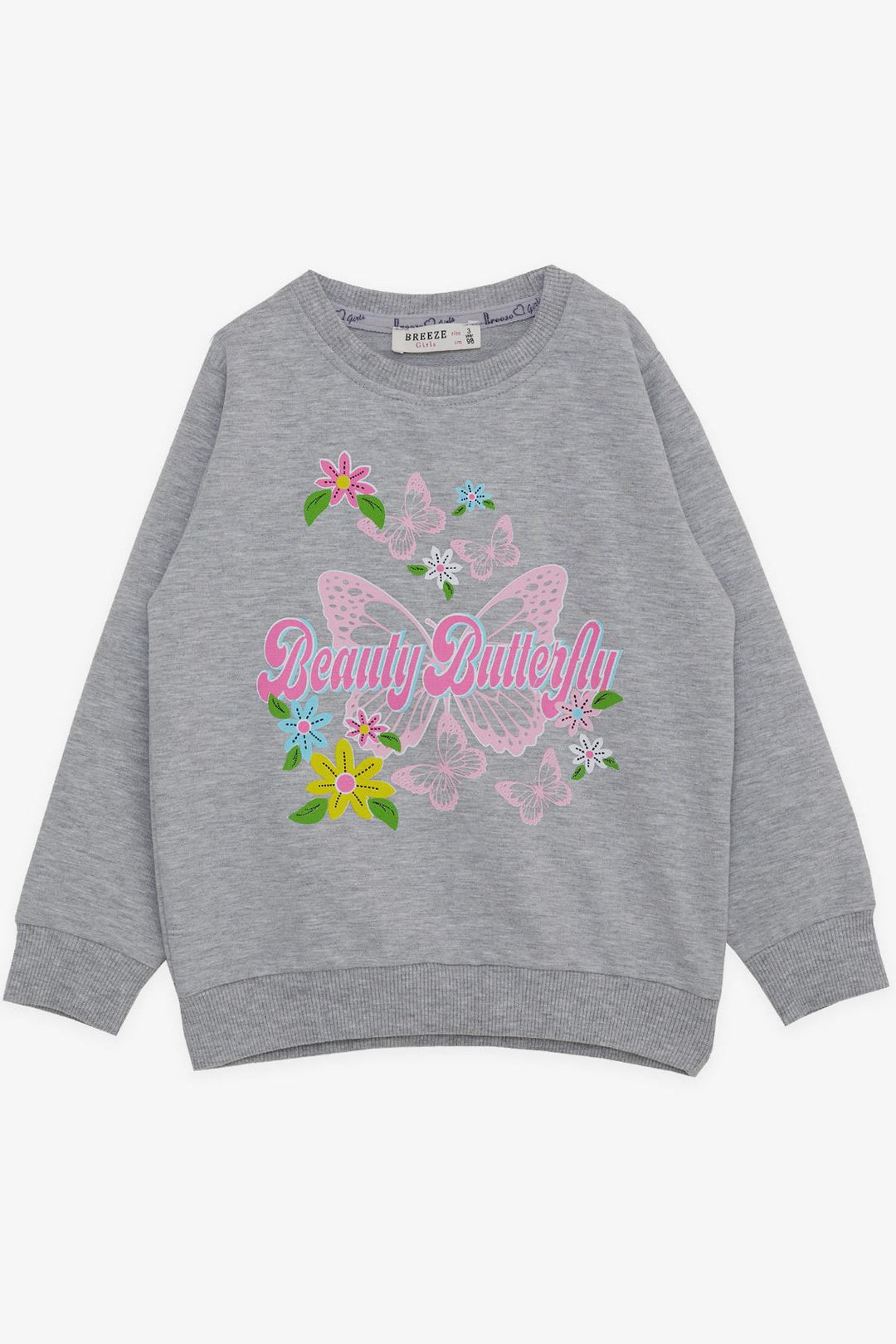 BRE Breeze Girl Child Sweatshirt Butterfly Printed 3-8 Years, Light Grey Melange - Dendermonde