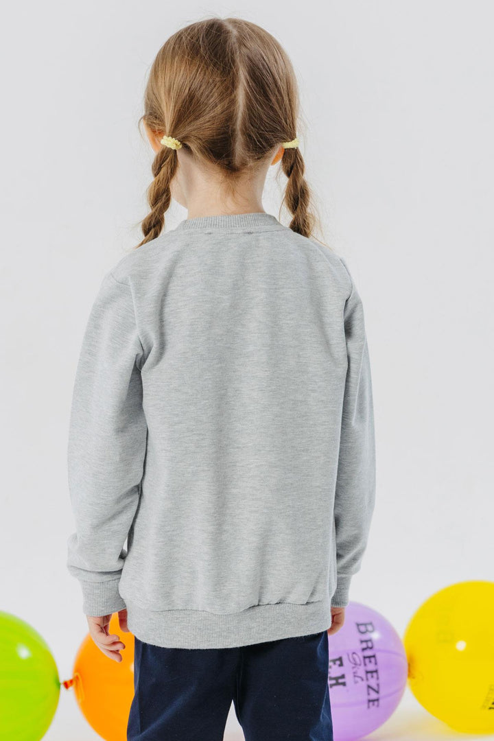 BRE Breeze Girl Child Sweatshirt Butterfly Printed 3-8 Years, Light Grey Melange - Dendermonde