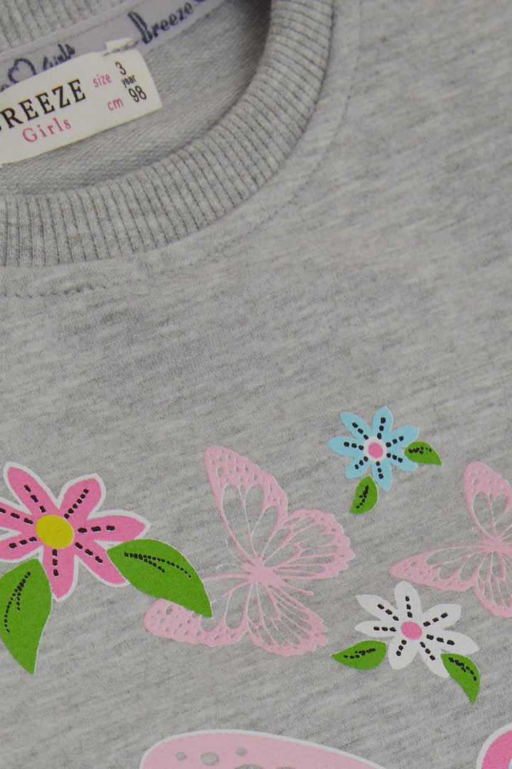 BRE Breeze Girl Child Sweatshirt Butterfly Printed 3-8 Years, Light Grey Melange - Dendermonde