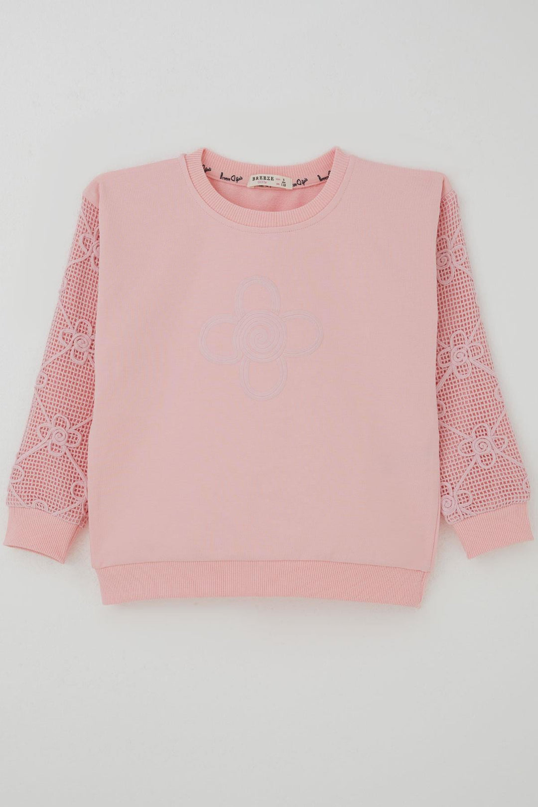 BRE Breeze Kız Çocuk Sweatshirt Kolları Çiçek Aplike İşlemeli File Detaylı 50 Yaş, Pembe - Cupertino