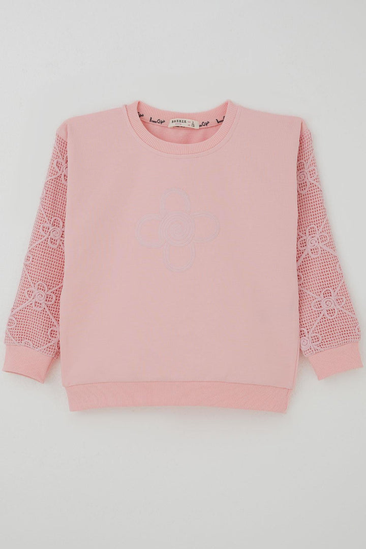 BRE Breeze Kız Çocuk Sweatshirt Kolları Çiçek Aplike İşlemeli File Detaylı 50 Yaş, Pembe - Cupertino