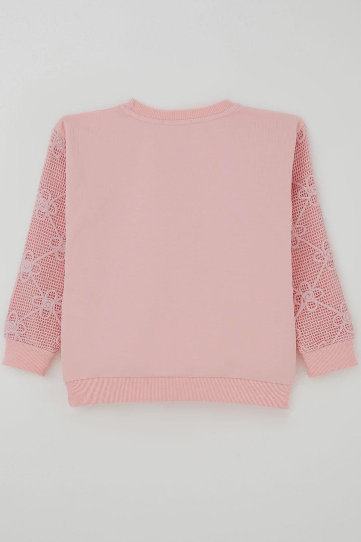 BRE Breeze Kız Çocuk Sweatshirt Kolları Çiçek Aplike İşlemeli File Detaylı 50 Yaş, Pembe - Cupertino