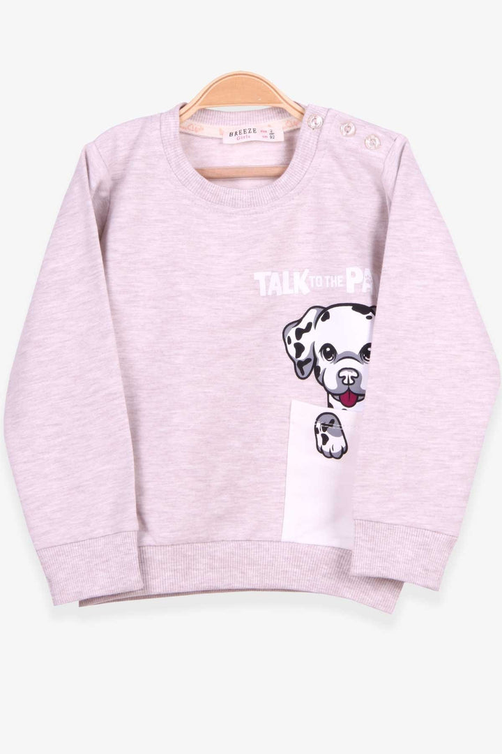 BRE Breeze Girl Child Sweatshirt Dog Printed 2-6 Years, Beige Melange - Coppell