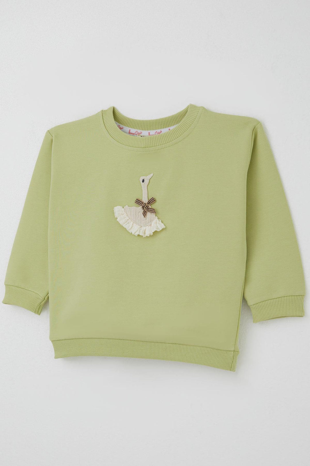BRE Breeze Girl Child Sweatshirt Swan Crested Bow Detailed 2-6 Years, Pistachio Green - Georgetown