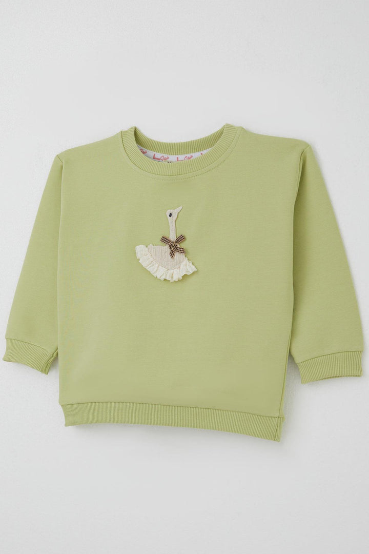BRE Breeze Girl Child Sweatshirt Swan Crested Bow Detailed 2-6 Years, Pistachio Green - Georgetown