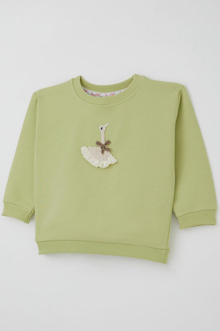BRE Breeze Girl Child Sweatshirt Swan Crested Bow Detailed 2-6 Years, Pistachio Green - Georgetown