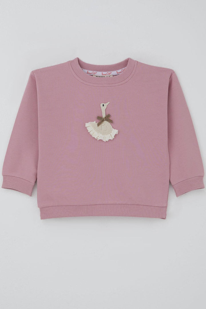 BRE Breeze Girl Child Sweatshirt Swan Crested Bow Detailed 2-6 Years, Rose Pink - Frechen