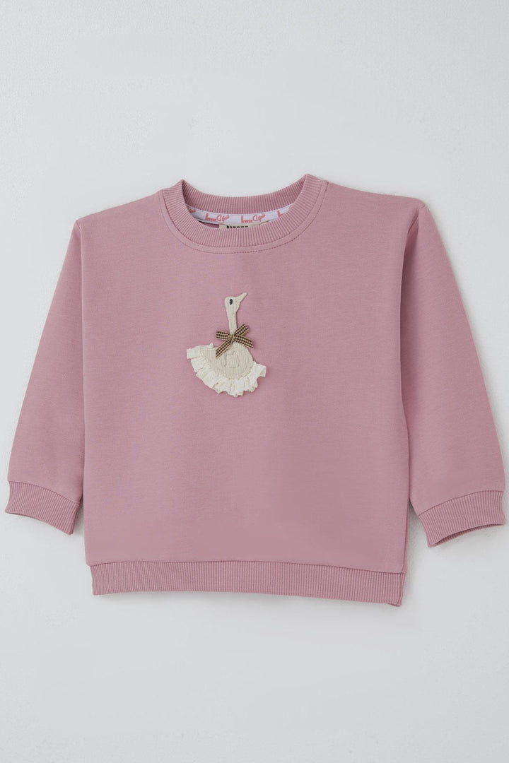 BRE Breeze Girl Child Sweatshirt Swan Crested Bow Detailed 2-6 Years, Rose Pink - Frechen