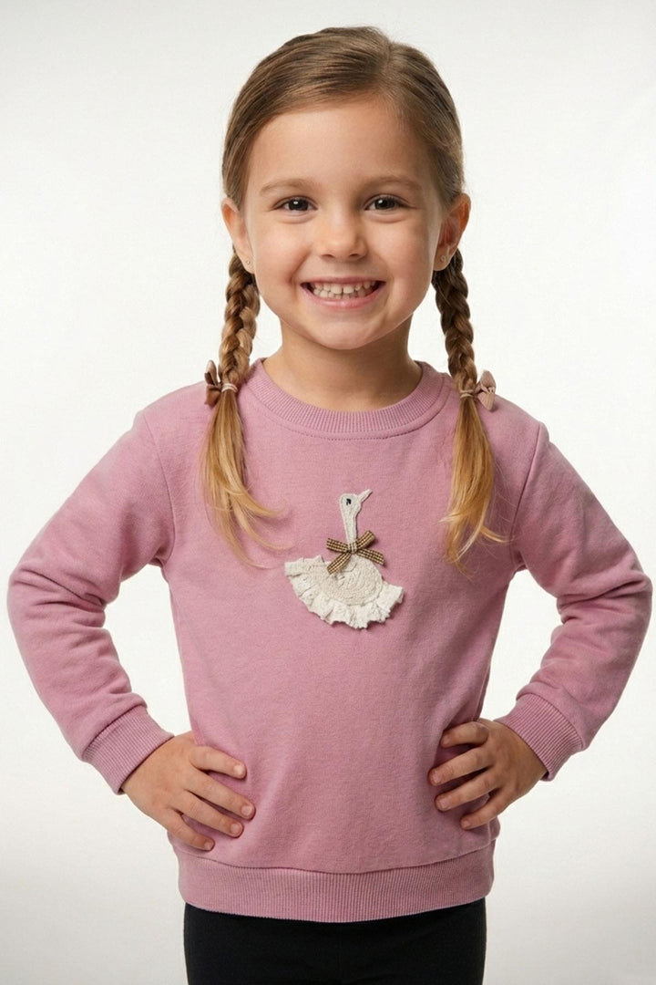 BRE Breeze Girl Child Sweatshirt Swan Crested Bow Detailed 2-6 Years, Rose Pink - Frechen