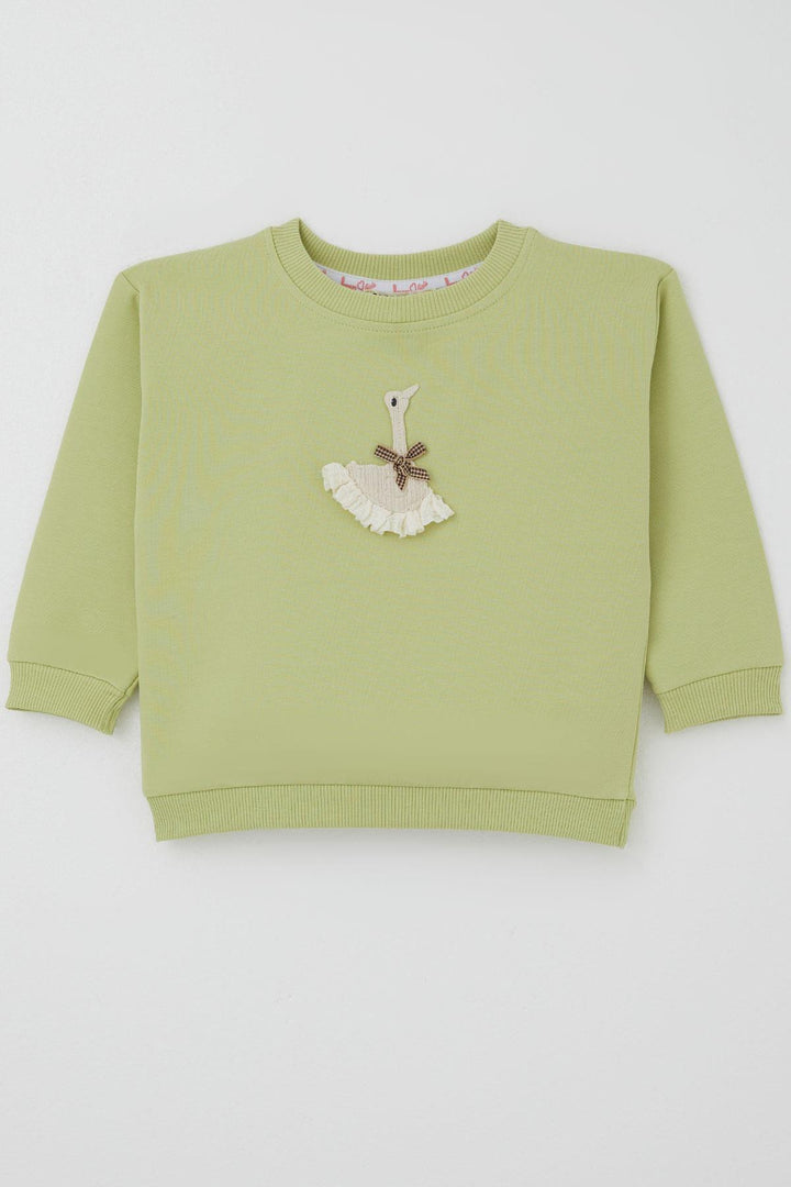BRE Breeze Girl Child Sweatshirt Swan Crested Bow Detailed 2-6 Years, Pistachio Green - Georgetown