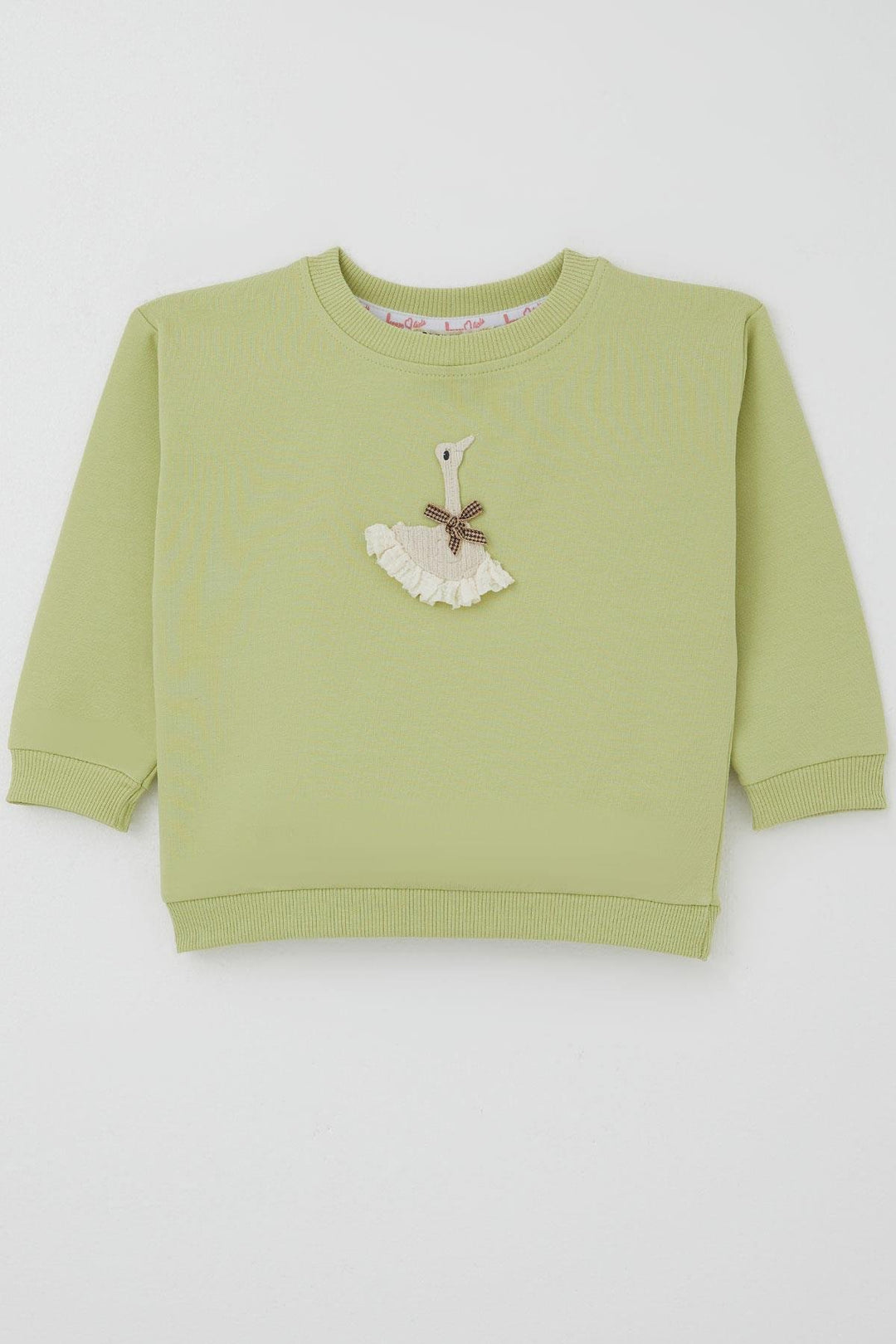 BRE Breeze Girl Child Sweatshirt Swan Crested Bow Detailed 2-6 Years, Pistachio Green - Georgetown