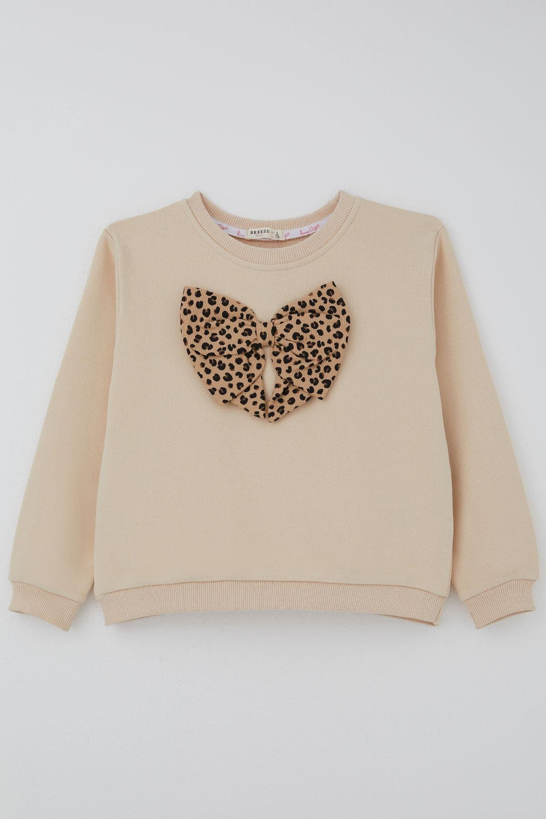 BRE Breeze Kız Çocuk Sweatshirt Leopar Fiyonk Aksesuarlı 5-9 Yaş, Krem - Netishyn