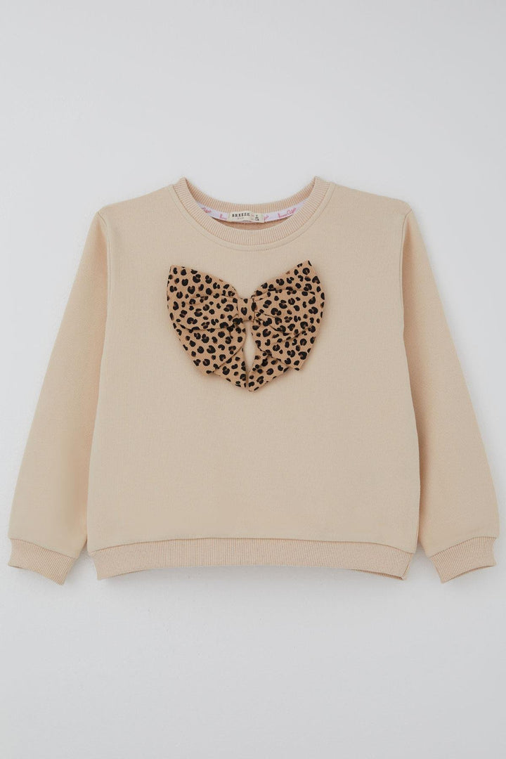 BRE Breeze Kız Çocuk Sweatshirt Leopar Fiyonk Aksesuarlı 5-9 Yaş, Krem - Netishyn