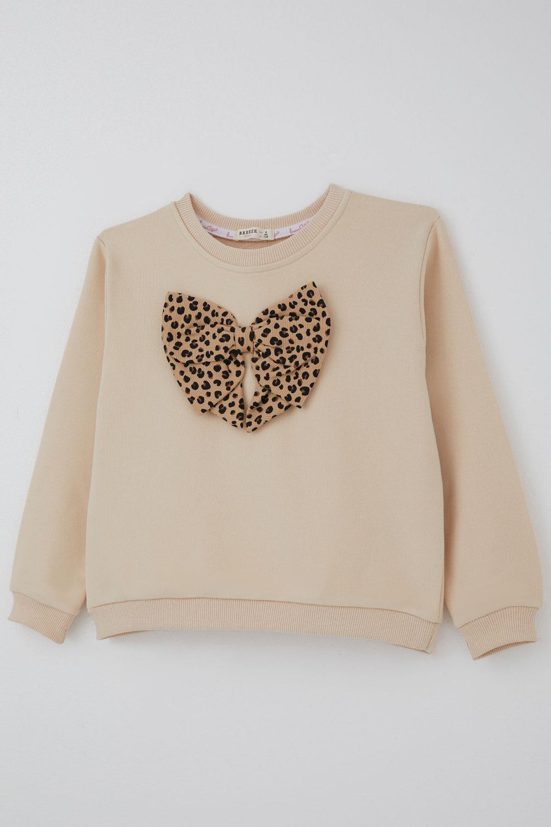 BRE Breeze Kız Çocuk Sweatshirt Leopar Fiyonk Aksesuarlı 5-9 Yaş, Krem - Netishyn