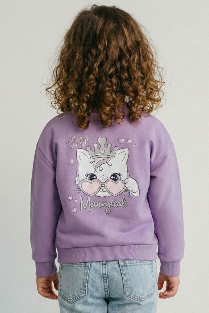 BRE Breeze Kız Çocuk Sweatshirt Minik Taçlı Kedi Prenses Baskılı Sırt Baskı Detaylı 1.5-5 Yaş, Lila - Nancy
